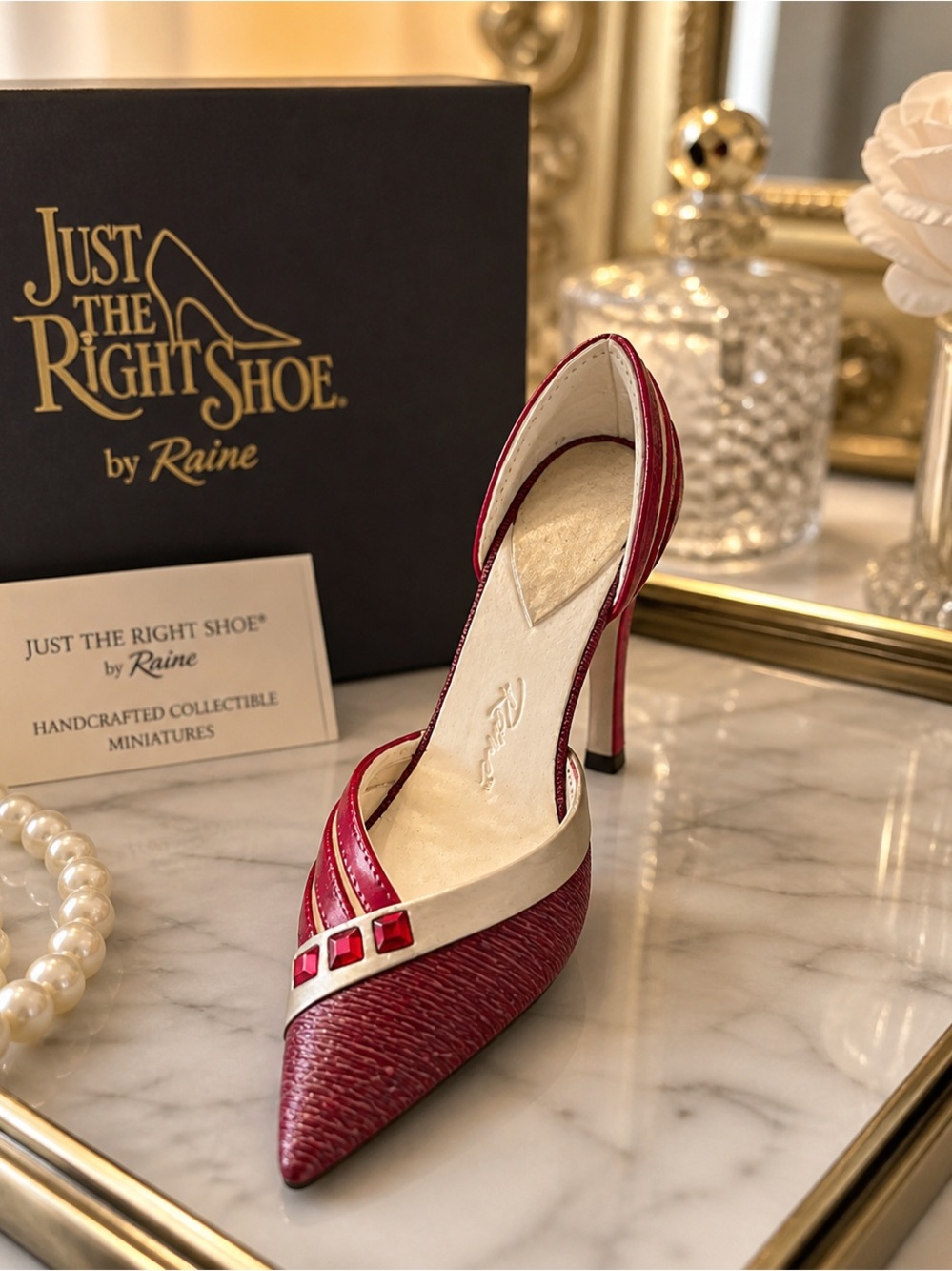 Just The Right Shoe Miniature Heel | Red & Ivory Rhinestone Collectible Figurine